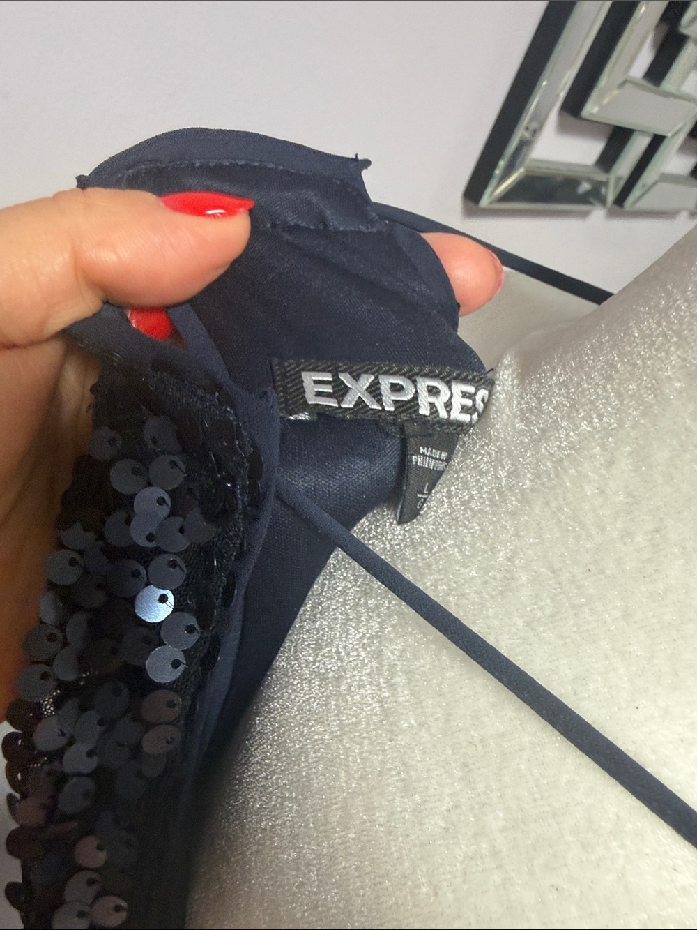 EXPRESS dark navy blue sequence slip dress size L - Picture 6 of 7
